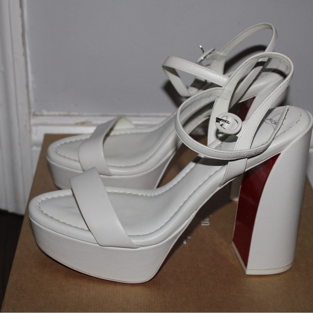 Christian Louboutin White Platform Heels Movida Jane sandal